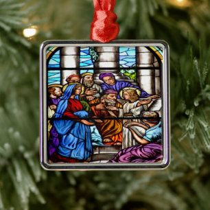 Ornement Carré Argenté Scènes de Noël de la Bible
