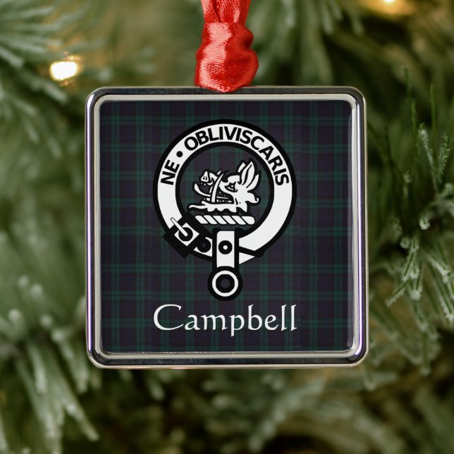 Ornement Carré Argenté Scottish Campbell Crest Badge & Tartan (Arbre)