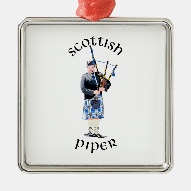 Ornement Carré Argenté Scottish Piper (Devant)