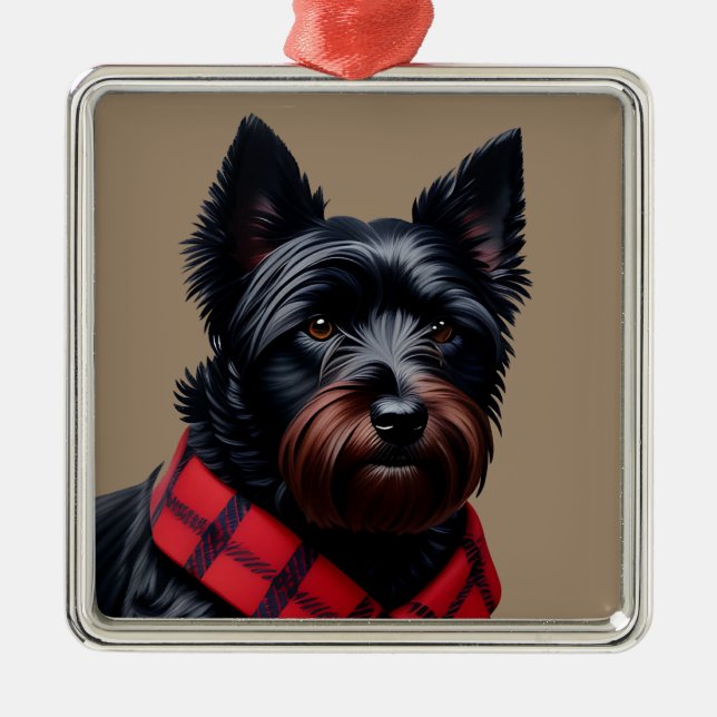 Ornement Carré Argenté Scottish Terrier (Devant)