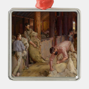Ornement Carré Argenté Shear the Rams (Australian Art) (Tom Roberts)