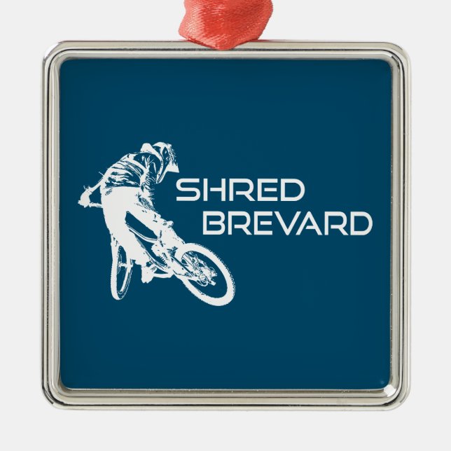 Ornement Carré Argenté Shred Brevard North Carolina Mountain Biking (Devant)