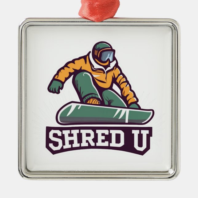 Ornement Carré Argenté Shred University Snowboard (Devant)