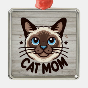 Ornement Carré Argenté Siamese Chat Maman Mère jour Cadeau pour Féline Am
