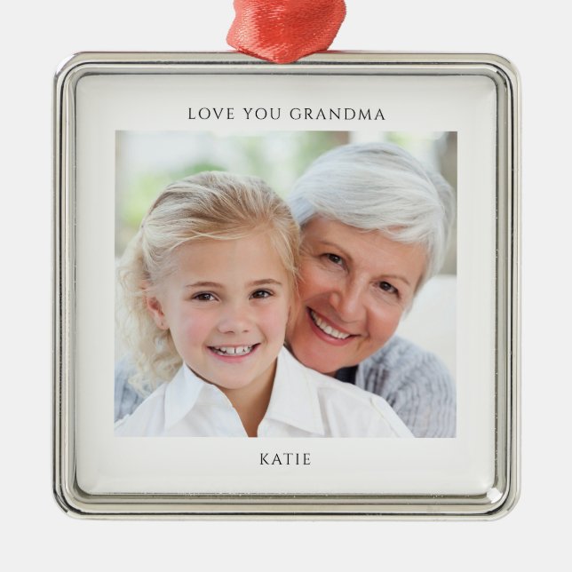 Ornement Carré Argenté Simple Grandma Photo Personalized  (Devant)