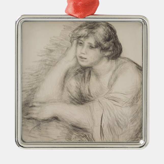 Ornement Carré Argenté Sitting Girl (par Pierre-Auguste Renoir) (Devant)