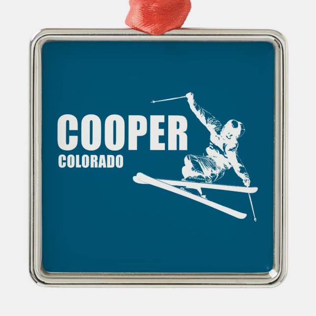 Ornement Carré Argenté Skier Cooper Colorado (Devant)