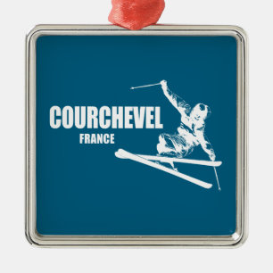 Ornement Carré Argenté Skier Courchevel France