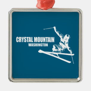 Ornement Carré Argenté Skier Crystal Mountain Washington