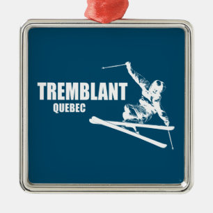 Ornement Carré Argenté Skier Tremblant Québec