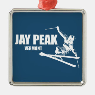 Ornement Carré Argenté Skieur de Jay Peak Vermont