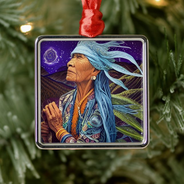 Ornement Carré Argenté Sky Road Walker Native American Imaginaire Art (Arbre)