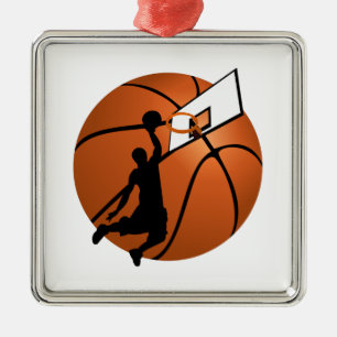 Ornement Carré Argenté Slam Dunk Basketball