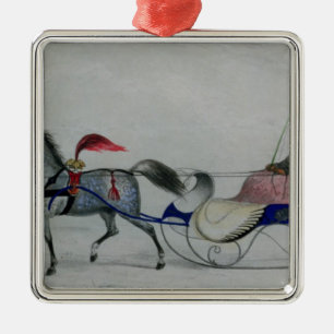 Ornement Carré Argenté Sleigh hippomobile