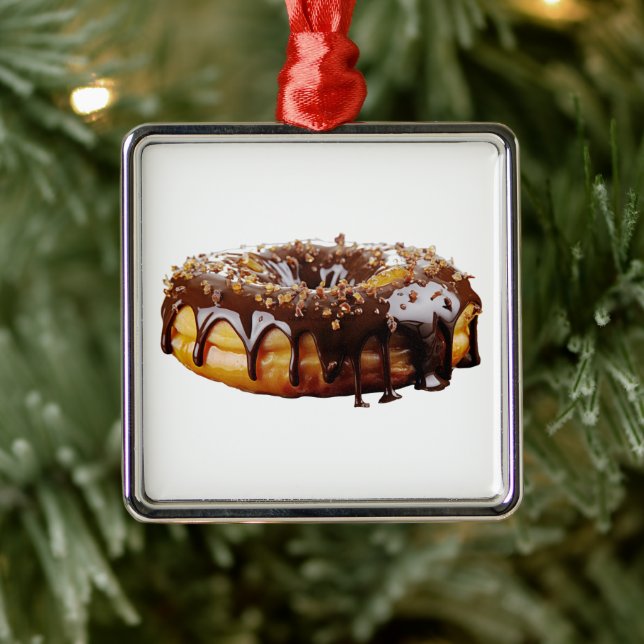 Ornement Carré Argenté SlipperyJoe's decadent donut covered thick glossy  (Arbre)