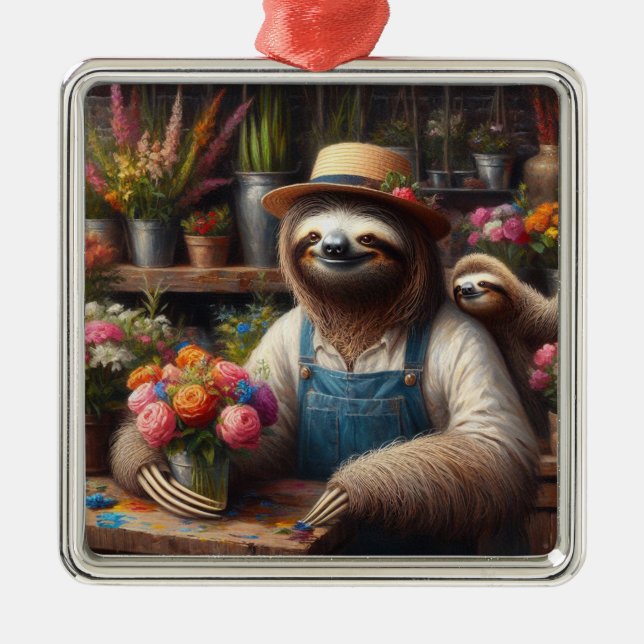 Ornement Carré Argenté Sloth Florist (Devant)
