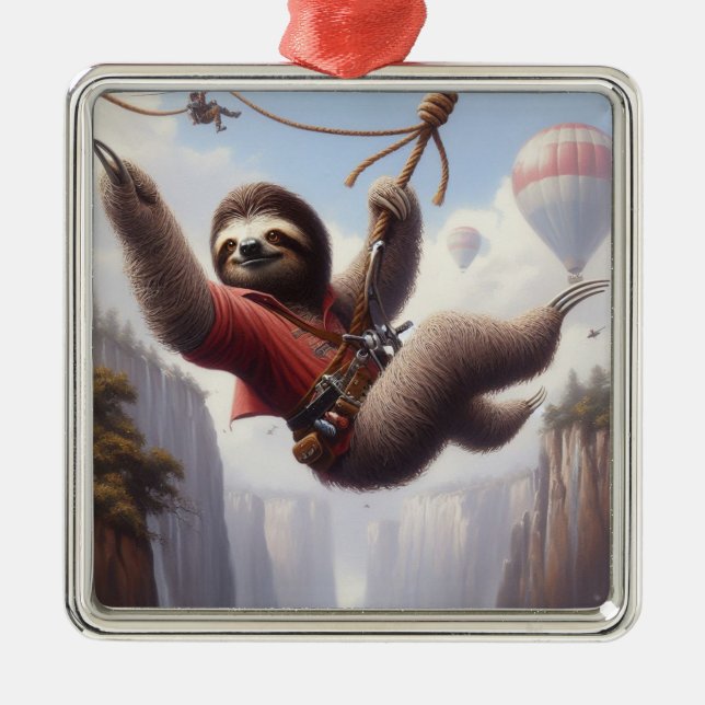 Ornement Carré Argenté Sloth Ziplining (Devant)