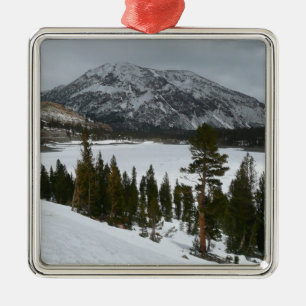 Ornement Carré Argenté Snowy Ellery Lake California Paysage hivernal