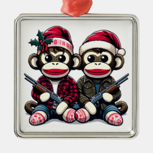 Ornement Carré Argenté SockMonkey Hunter Brothers et leur Angel Friend