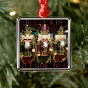Ornement Carré Argenté Soldats des noisettes d'or Noël