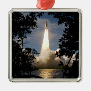 Ornement Carré Argenté Space Shuttle Atlantis se lève sur 9