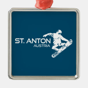 Ornement Carré Argenté St. Anton Autriche Snowboarder