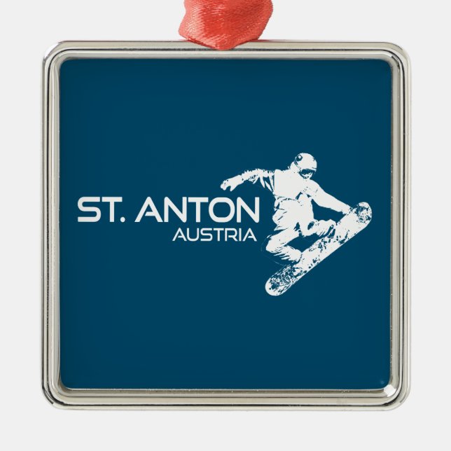Ornement Carré Argenté St. Anton Autriche Snowboarder (Devant)