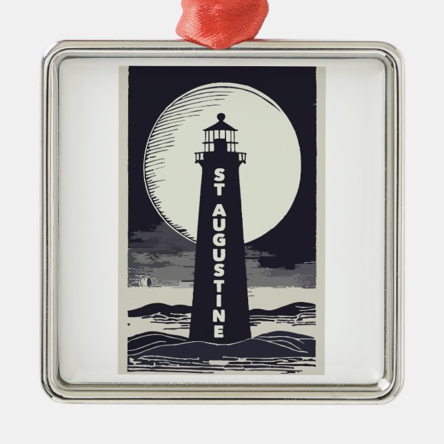 Ornement Carré Argenté St. Augustine Florida Lighthouse Moon (Devant)