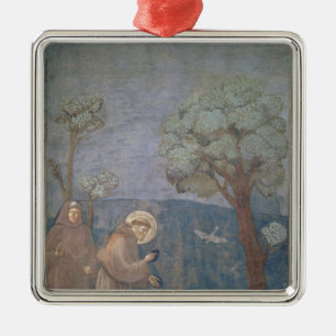 Ornement Carré Argenté St Francis prêchant aux oiseaux, 1297-99