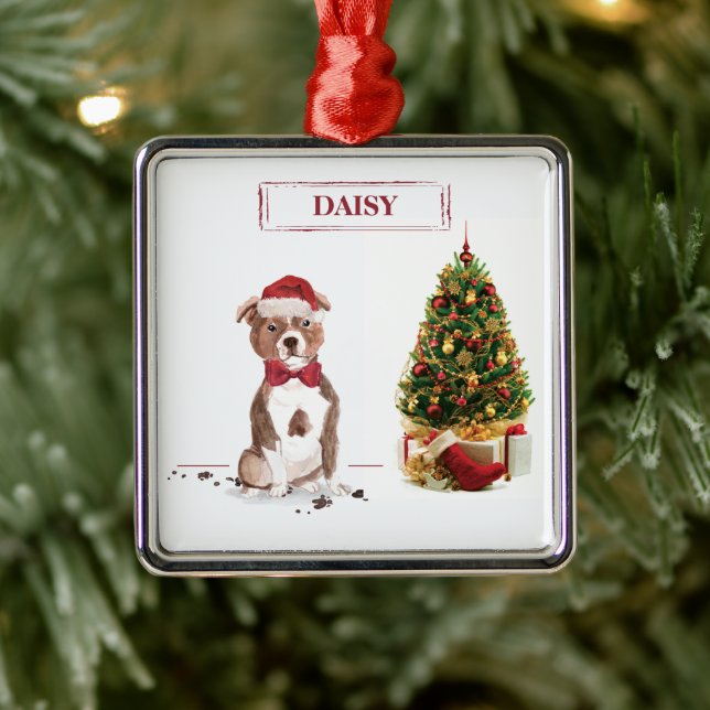 Ornement Carré Argenté Staffordshire Bull Terrier Funny Chien de Noël (Arbre)