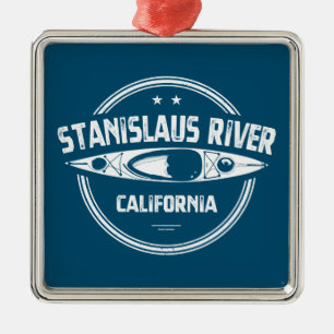 Ornement Carré Argenté Stanislaus River Californie Kayak
