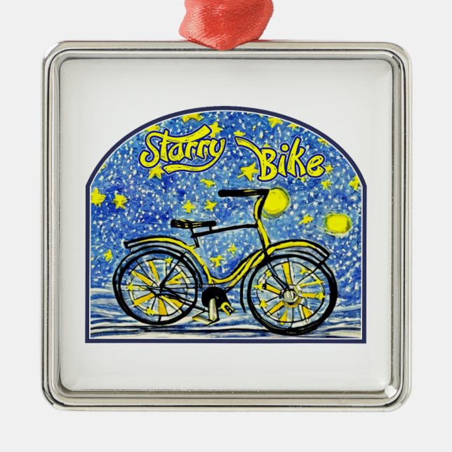 Ornement Carré Argenté Starry Bike (Devant)