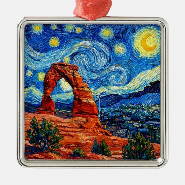 Ornement Carré Argenté Starry Night Arches National Park (Devant)