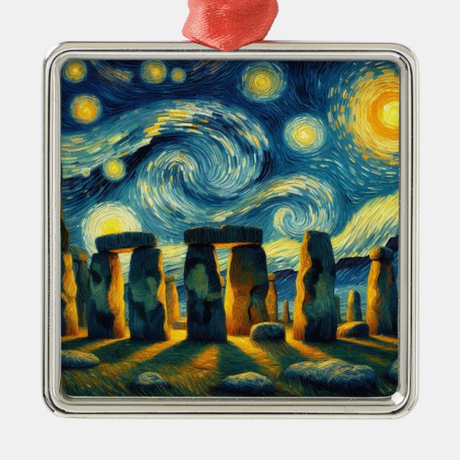 Ornement Carré Argenté Starry Night Stonehenge (Devant)