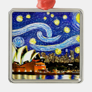 Ornement Carré Argenté Starry Night Sydney Australie Opéra