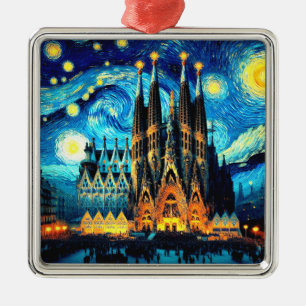 Ornement Carré Argenté Starry Sagrada Familia Barcelona