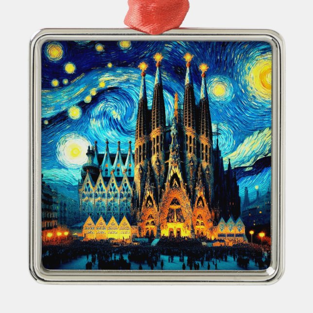 Ornement Carré Argenté Starry Sagrada Familia Barcelona (Devant)