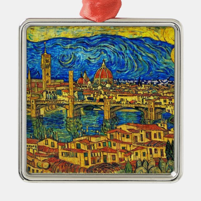 Ornement Carré Argenté Starry Starry Night Florence Italie (Devant)