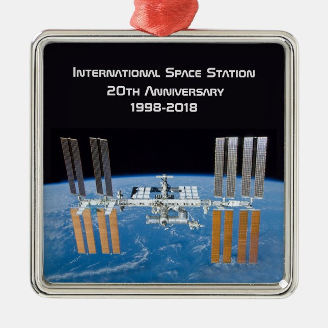 Ornement Carré Argenté Station spatiale internationale ISS 20e anniversai (Devant)