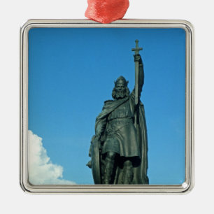 Ornement Carré Argenté Statue d'Alfred le grand