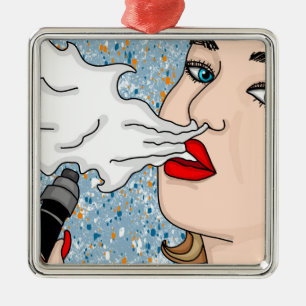 Ornement Carré Argenté Style rétro Vaping Lady Noël