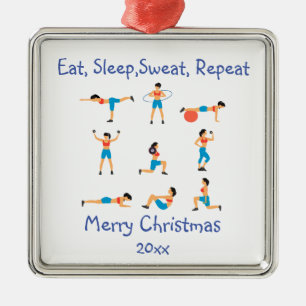 Ornement Carré Argenté Sueur de sommeil de Noël DATÉ Personnalisé Répéter