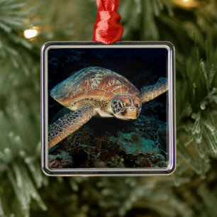 Ornement Carré Argenté Sulawesi Tortue Marine Verte