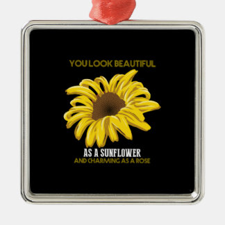 Ornement Carré Argenté Sunflower You Look Beautiful As A Sunflower