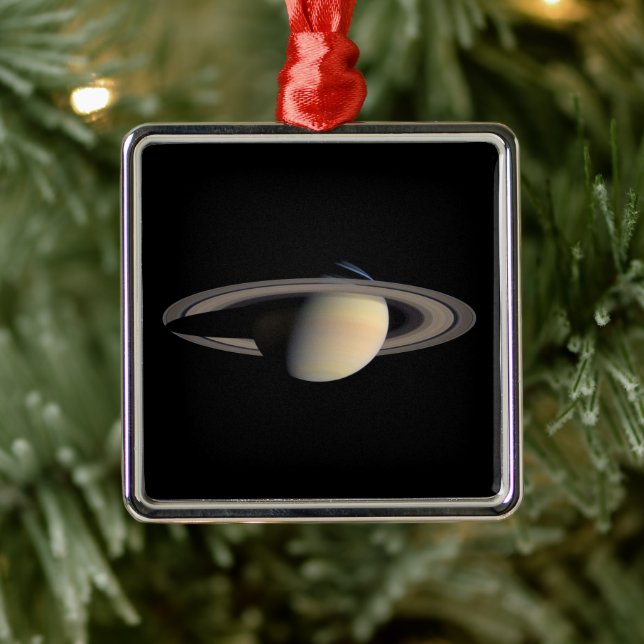 Ornement Carré Argenté Sunlit Saturn Gas géant Planet par Cassini (Arbre)