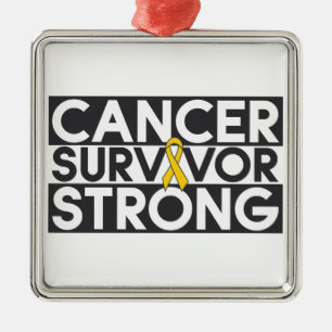 Ornement Carré Argenté Survivant de Cancer d'enfance fort