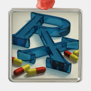 Ornement Carré Argenté symbole de 3D RX avec des capsules