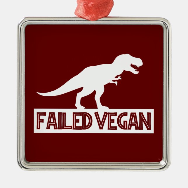 Ornement Carré Argenté T-Rex Vegan ayant échoué (Devant)