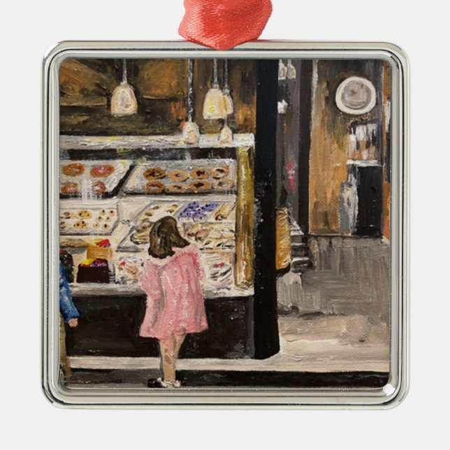 Ornement Carré Argenté Tableau "Kolache à Noël" de Therese Kramer (Devant)