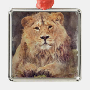 Ornement Carré Argenté Tableau numérique Lion